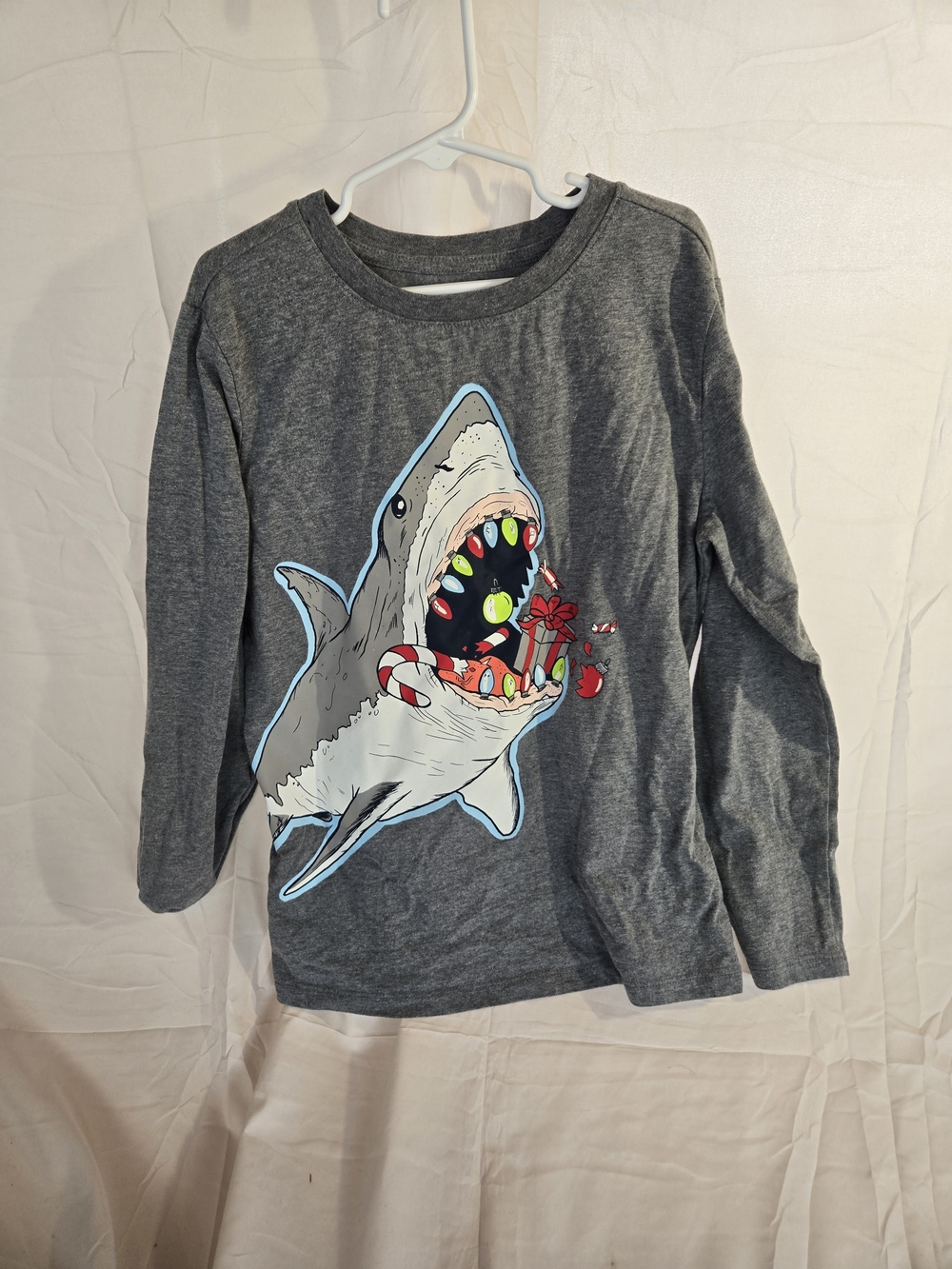 Cat & Jack Gray Long-Sleeve Tee with Shark Candy Graphic